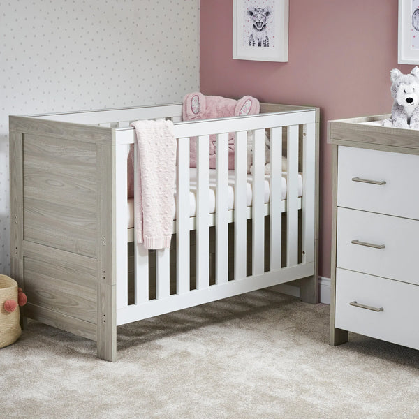 OBaby Nika Mini Cot Bed - Grey wash and White Obaby