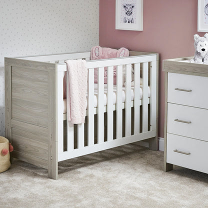 OBaby Nika Mini Cot Bed - Grey wash and White Obaby
