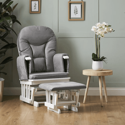 OBaby Reclining Glider Nursery Chair & Stool - White & Grey  Obaby   