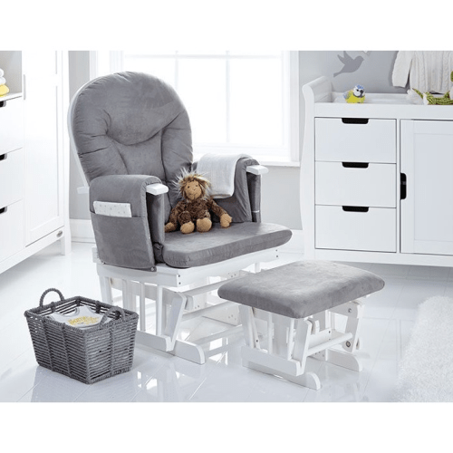 OBaby Reclining Glider Nursery Chair & Stool - White & Grey  Obaby   