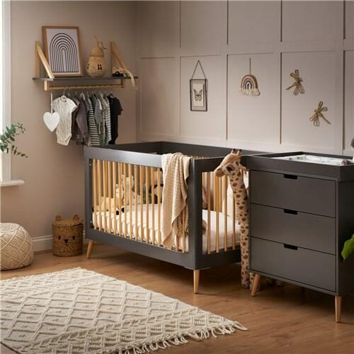 OBaby Scandi Style 2 Piece Nursery Furniture Set Maya Slate + Natural  Obaby   