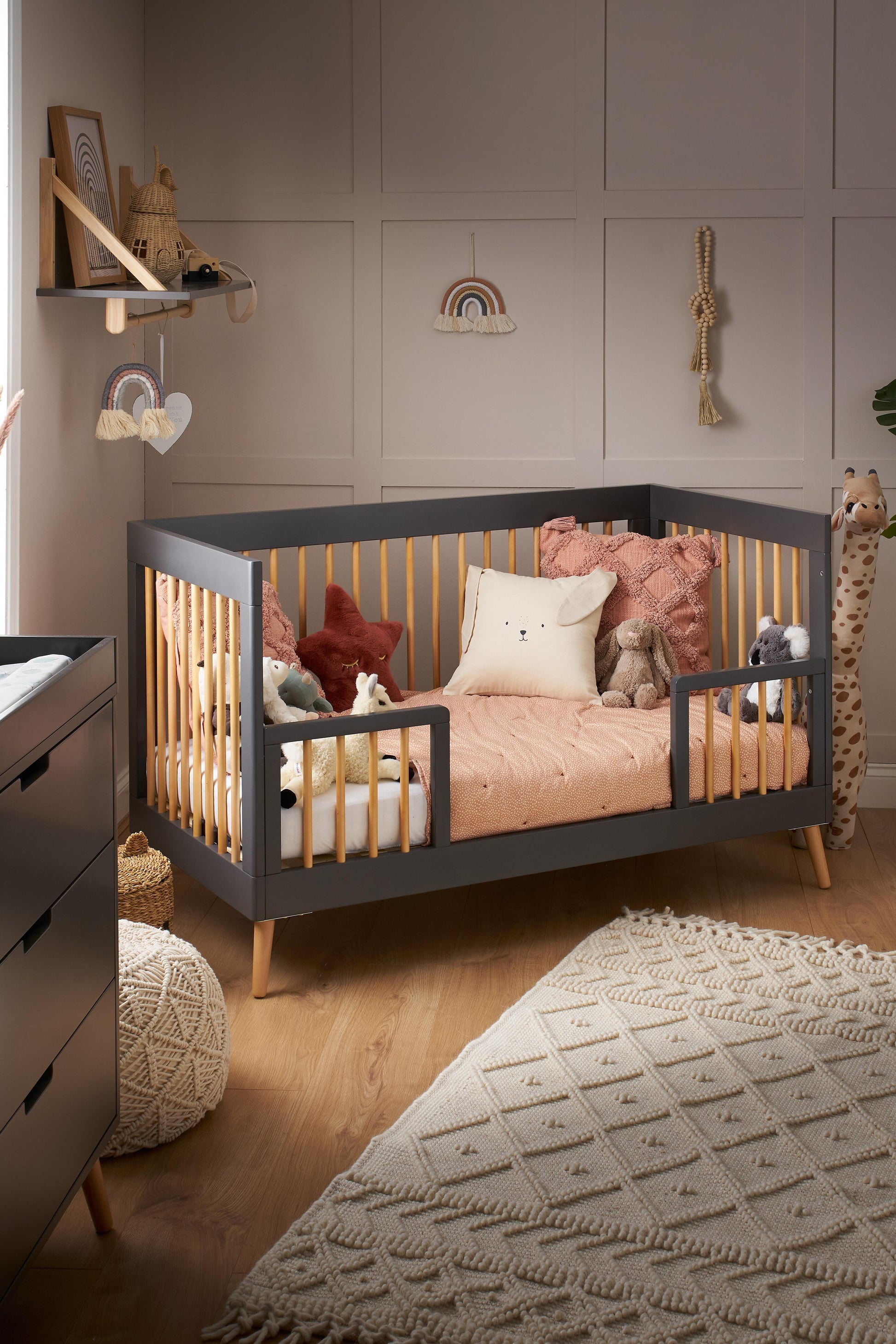 OBaby Scandi Style Cot Bed Maya - Slate With Natural  Obaby   