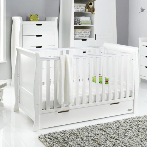 OBaby Stamford Classic Cot Bed - White with Under Bed Drawer  Obaby   