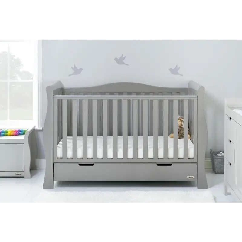 OBaby Stamford Luxe Cot Bed - Warm Grey with Under Bed Drawer  Obaby   