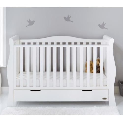 OBaby Stamford Luxe Sleigh Cot Bed - White with Under Bed Drawer  Obaby   