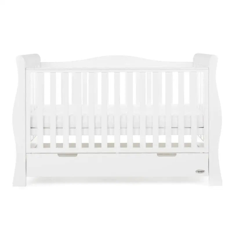 OBaby Stamford Luxe Sleigh Cot Bed - White with Under Bed Drawer  Obaby   