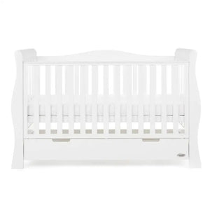 OBaby Stamford Luxe Sleigh Cot Bed - White with Under Bed Drawer  Obaby   
