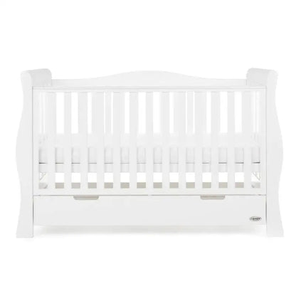 OBaby Stamford Luxe Sleigh Cot Bed - White with Under Bed Drawer  Obaby   