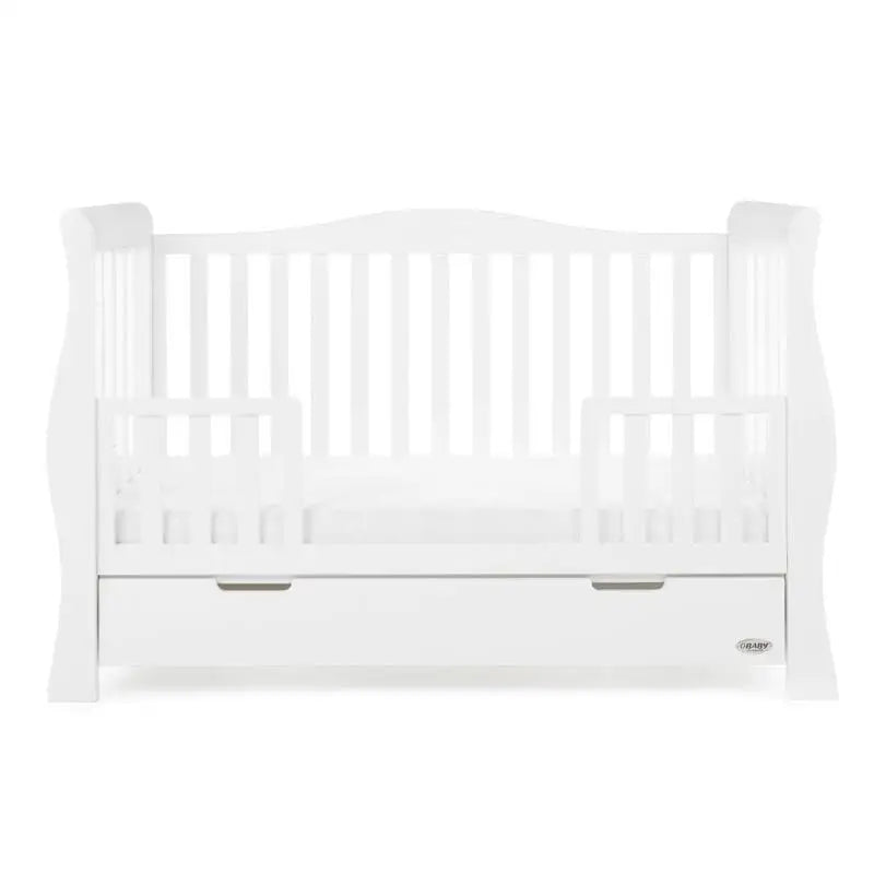 OBaby Stamford Luxe Sleigh Cot Bed - White with Under Bed Drawer  Obaby   