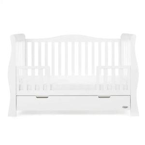 OBaby Stamford Luxe Sleigh Cot Bed - White with Under Bed Drawer  Obaby   