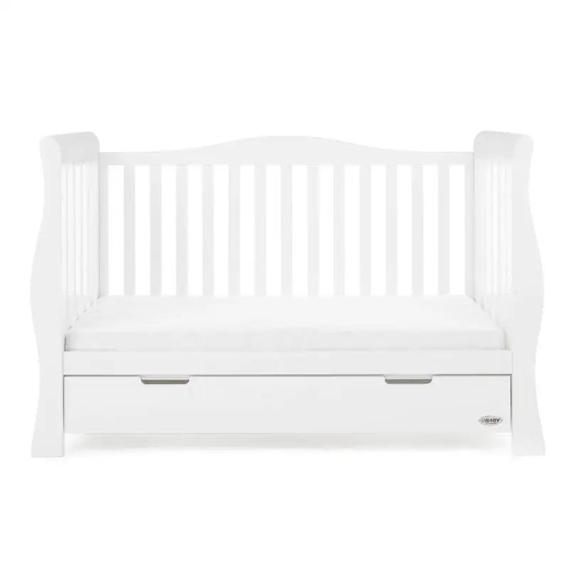 OBaby Stamford Luxe Sleigh Cot Bed - White with Under Bed Drawer  Obaby   