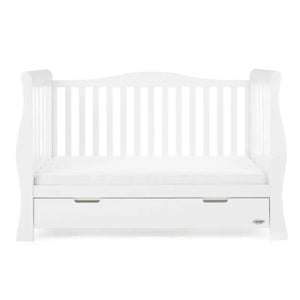 OBaby Stamford Luxe Sleigh Cot Bed - White with Under Bed Drawer  Obaby   