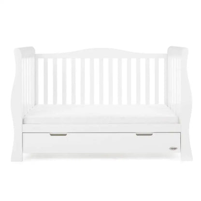 OBaby Stamford Luxe Sleigh Cot Bed - White with Under Bed Drawer  Obaby   