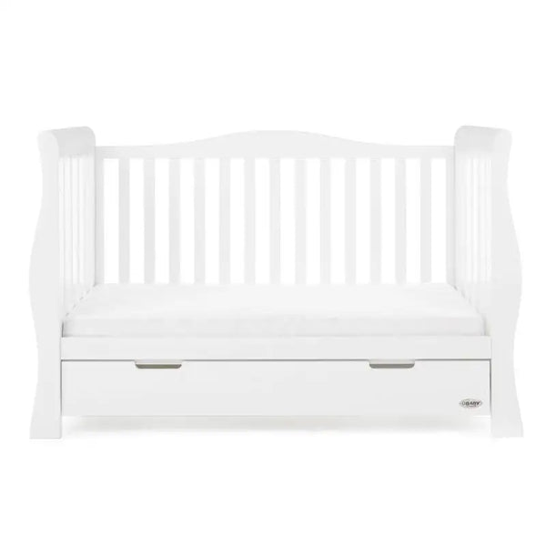 OBaby Stamford Luxe Sleigh Cot Bed - White with Under Bed Drawer  Obaby   