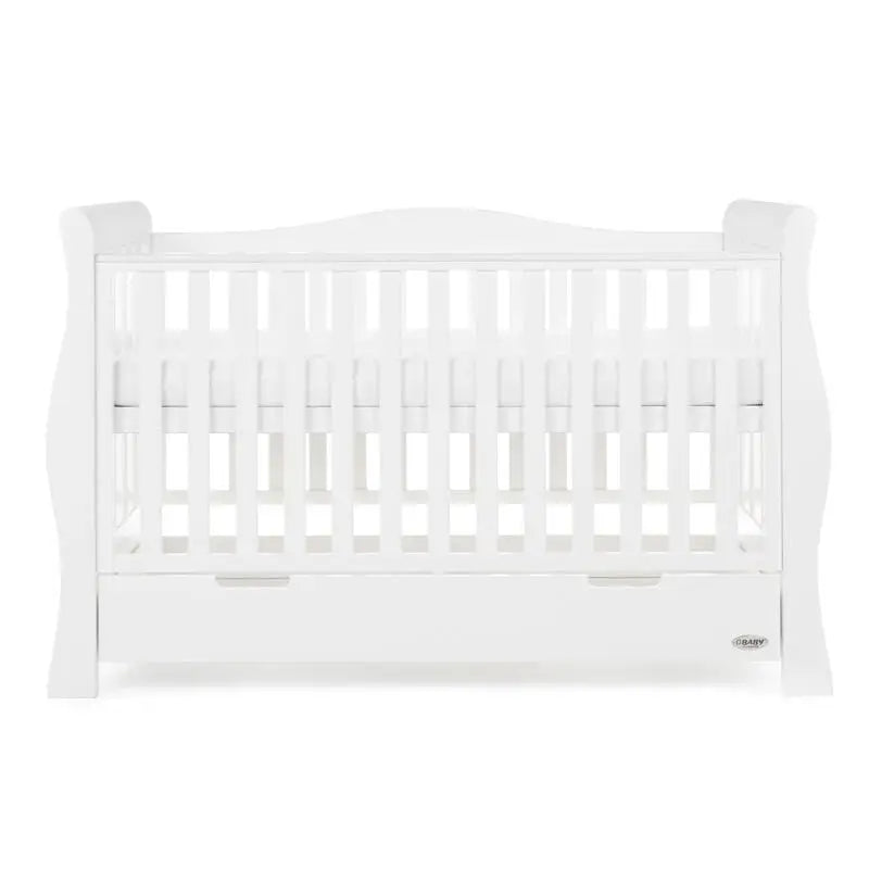 OBaby Stamford Luxe Sleigh Cot Bed - White with Under Bed Drawer  Obaby   
