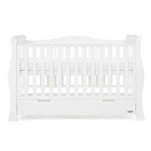 OBaby Stamford Luxe Sleigh Cot Bed - White with Under Bed Drawer  Obaby   
