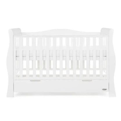 OBaby Stamford Luxe Sleigh Cot Bed - White with Under Bed Drawer  Obaby   