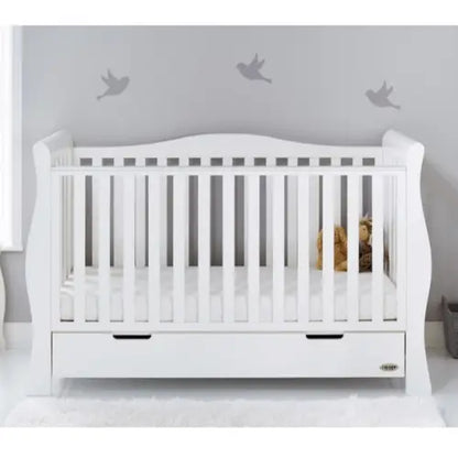 OBaby Stamford Luxe Sleigh Cot Bed - White with Under Bed Drawer  Obaby   