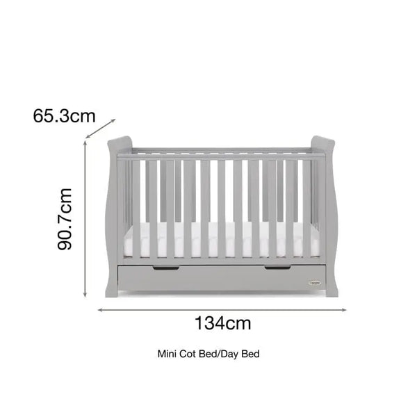 OBaby Stamford Mini Sleigh Cot Bed - Warm Grey  Obaby   
