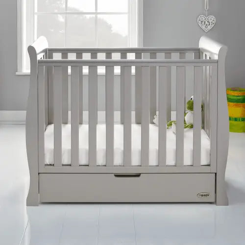 OBaby Stamford Space Saving Sleigh Cot - Warm Grey  Obaby   