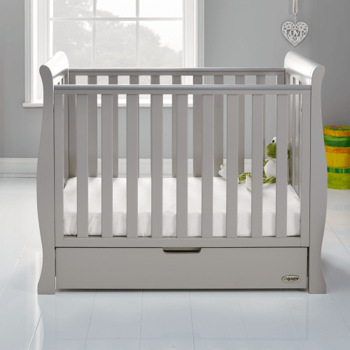 OBaby Stamford Space Saving Sleigh Cot - Warm Grey  Obaby   