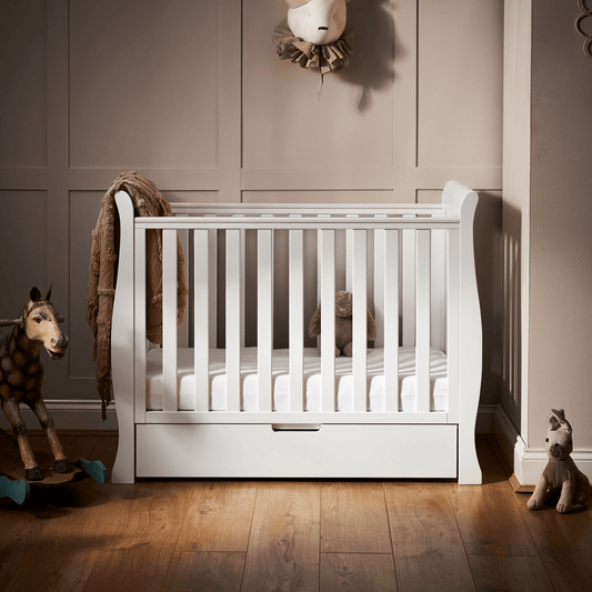 OBaby Stamford Space Saving Sleigh Cot - White  Obaby   