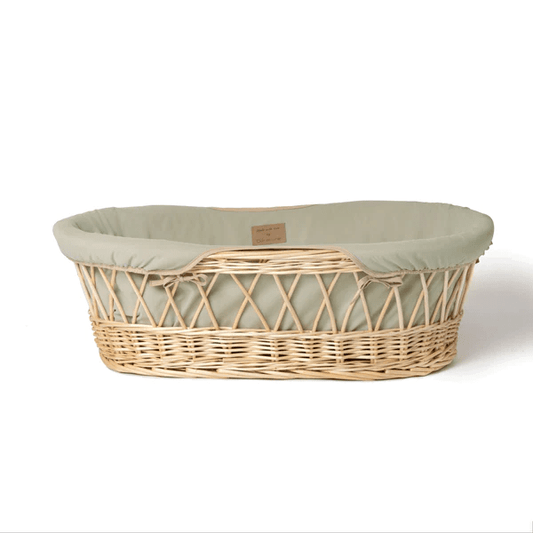 Organic Natural Wicker Moses Basket - Sage  Clair De Lune   