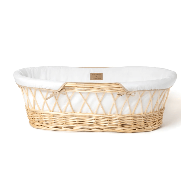 Organic Natural Wicker Moses Basket - White  Clair De Lune   