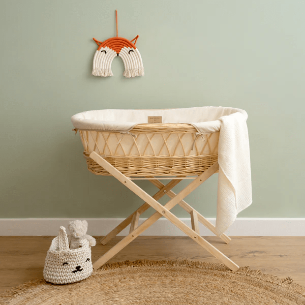 Organic Natural Wicker Moses Basket - White  Clair De Lune   