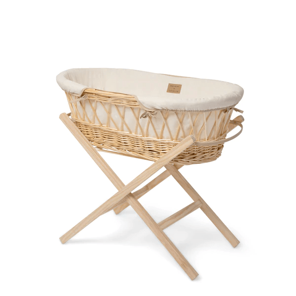 Organic Natural Wicker Moses Basket - White  Clair De Lune   