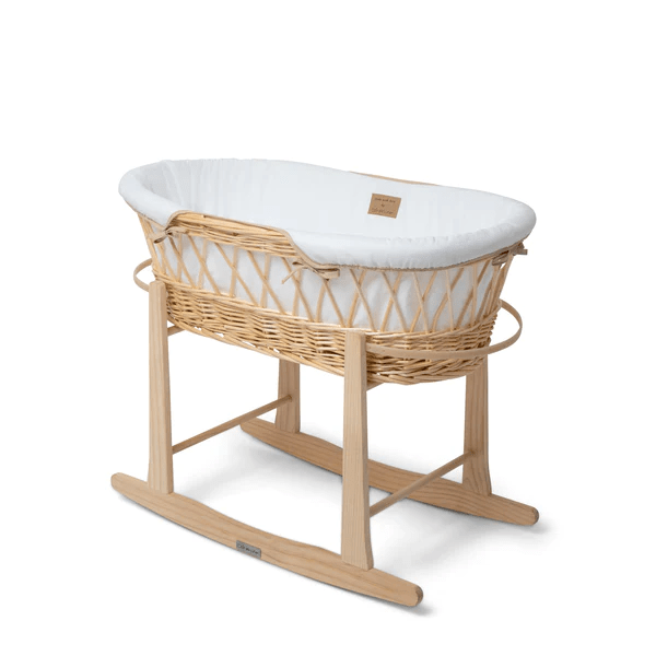 Organic Natural Wicker Moses Basket - White  Clair De Lune   