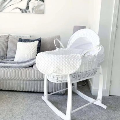 Baby Wicker Moses Basket in White Waffle By Clair De Lune