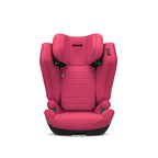 Recaro AXION 1 in Wow Pink, front view with padded side wings and green belt guides.