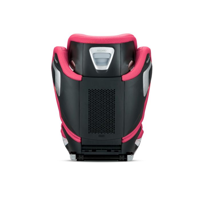Recaro AXION 1 in Wow Pink, rear view showing the black shell and central ventilation panel.