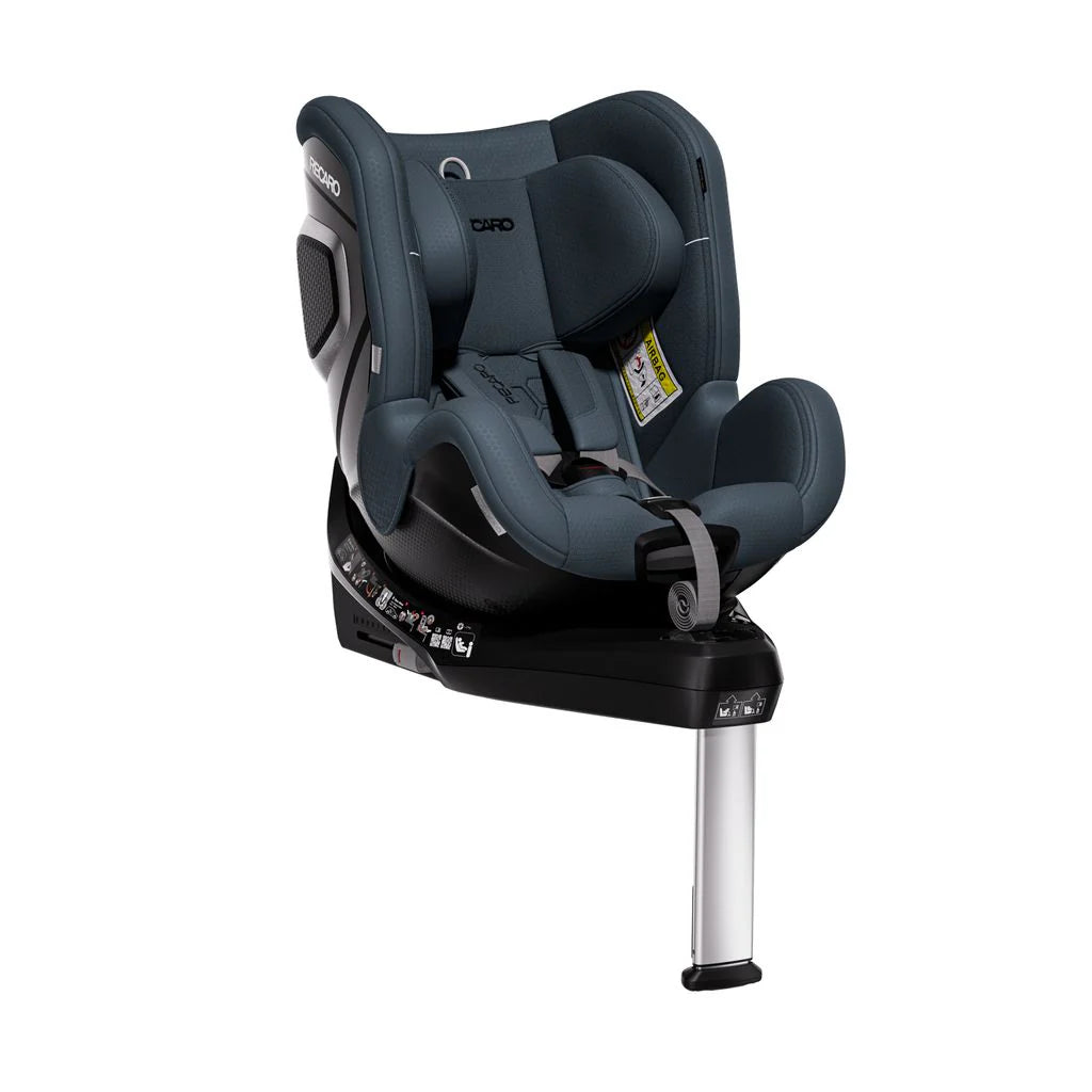 Gallant Grey TORON 1 KID, angled front view showing padded harness, silver-trimmed shell and extended support leg.