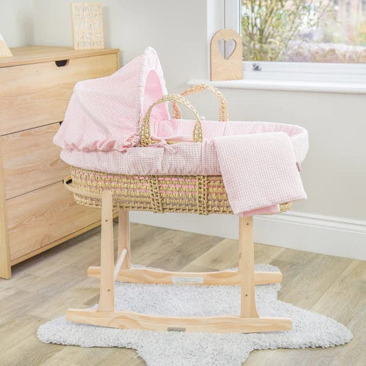 Palm Moses Basket in Pink Waffle By Clair De Lune  Clair De Lune   