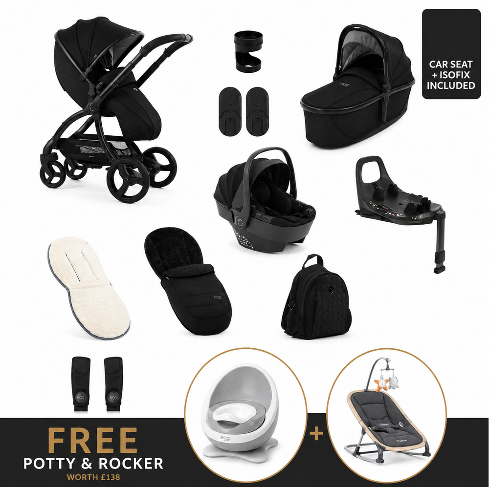 Egg3® Panther Black Luxury 3 in 1 Travel System Bundle - 8 Piece Bundle