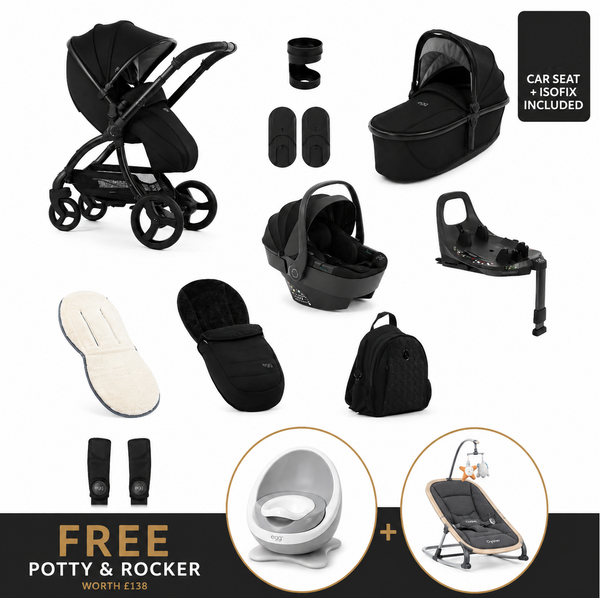 Egg3® Panther Black Luxury 3 in 1 Travel System Bundle - 8 Piece Bundle