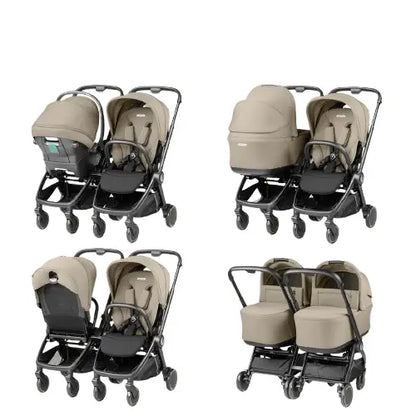Peg Perego City Loop Twin Bundle 3 in 1 Travel System & Lounge i-Sized Infant Carrier - Vanilla Blend Peg Perego