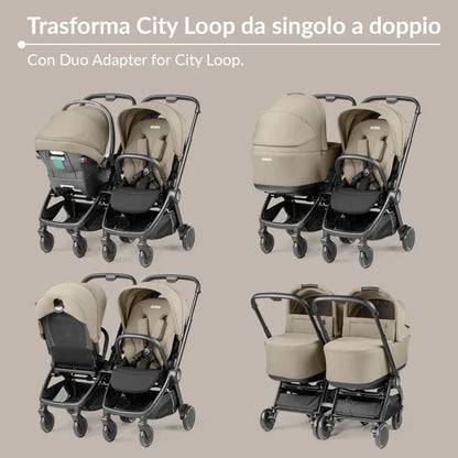 Peg Perego City Loop Twin Bundle 3 in 1 Travel System & Lounge i-Sized Infant Carrier - True Black Peg Perego