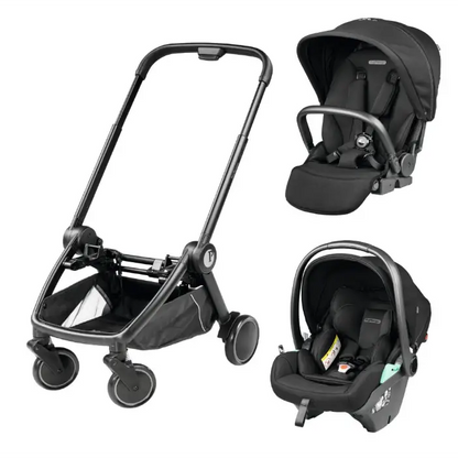 Peg Perego City Loop Twin Bundle 3 in 1 Travel System & Lounge i-Sized Infant Carrier - True Black Peg Perego