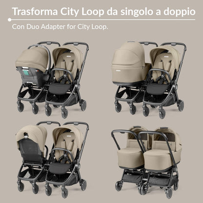 Peg Perego City Loop Twin 3 in 1 Travel System & Lounge i-Sized Infant Carrier - Metal Peg Perego