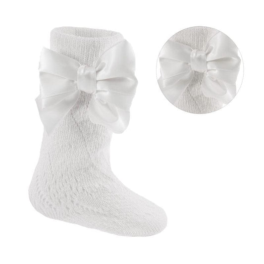 Perline Baby Girls White Knee High Bow Socks General soft touch