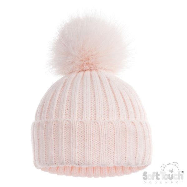 Pink Baby Girls Pom Pom Hat - Sparkle Pink soft touch