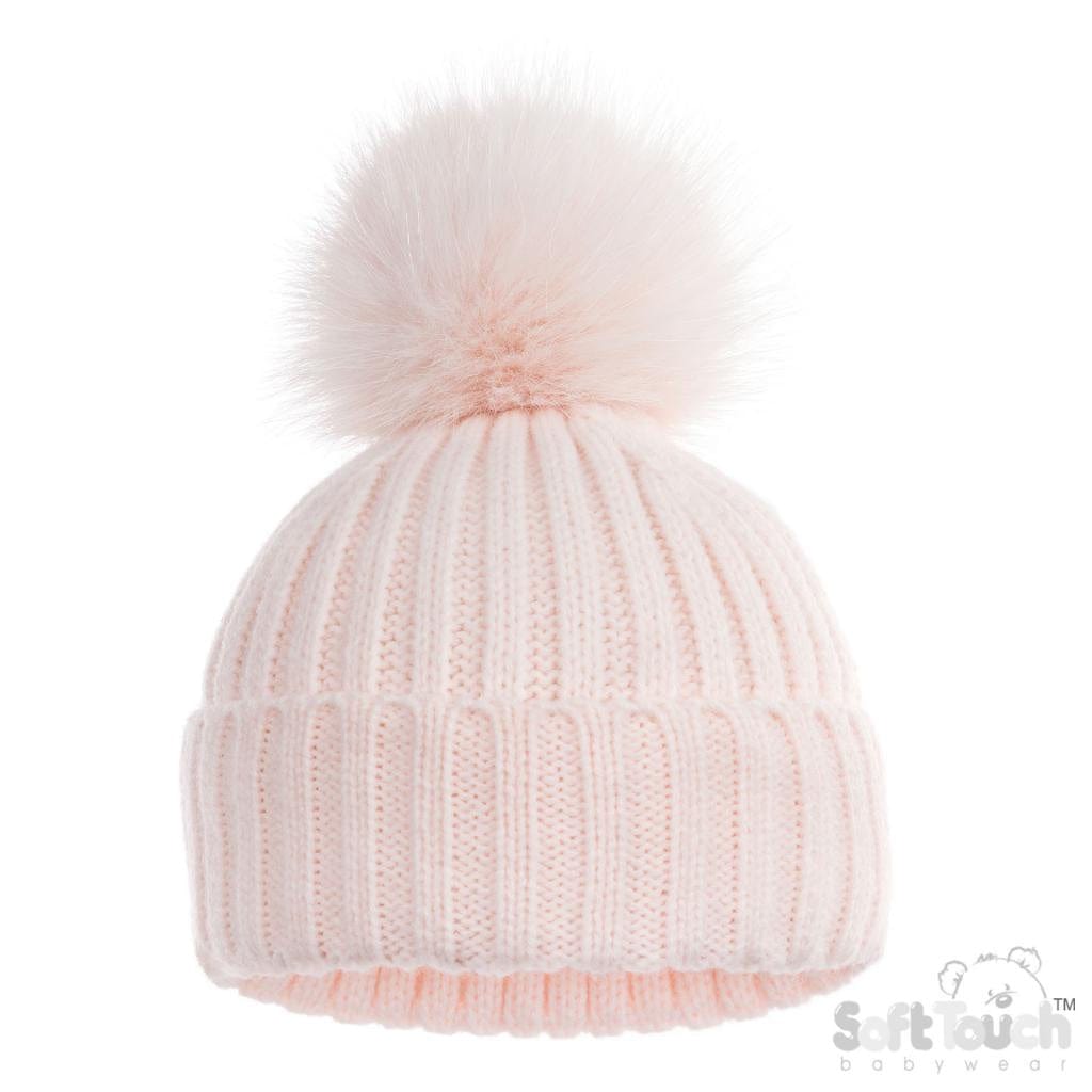 Pink Baby Girls Pom Pom Hat - Sparkle Pink soft touch