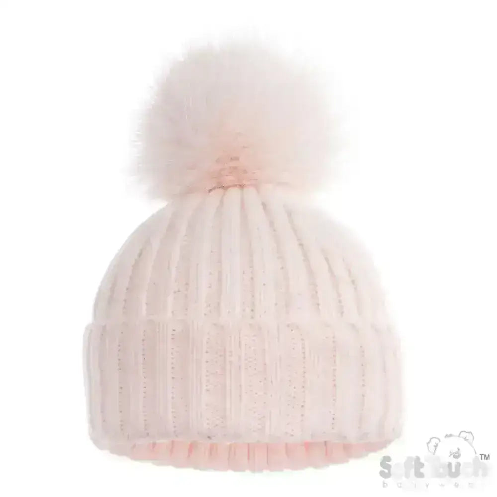 soft touch Pink Baby Girls Pom Pom Hat - Sparkle Pink
