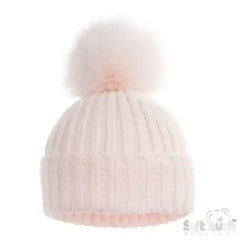 soft touch Pink Baby Girls Pom Pom Hat - Sparkle Pink