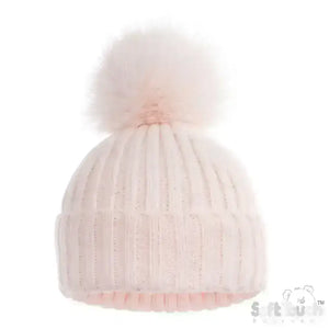 soft touch Pink Baby Girls Pom Pom Hat - Sparkle Pink