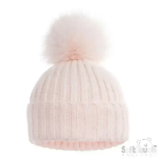 soft touch Pink Baby Girls Pom Pom Hat - Sparkle Pink