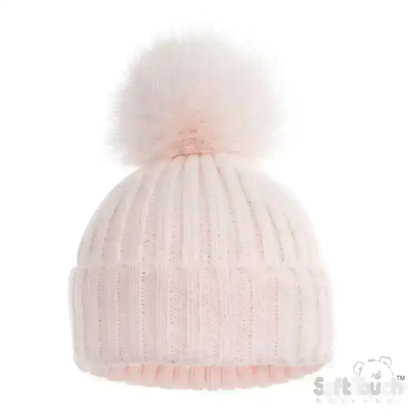 soft touch Pink Baby Girls Pom Pom Hat - Sparkle Pink